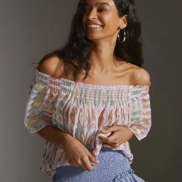 Delfi Collective - Off-The-Shoulder Multi-color Silk Blouse - Size M - NWT - Picture 4 of 5